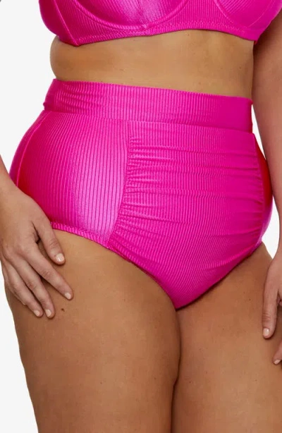 Becca Etc Plus Size Monte Carlo Rib Shirred High-waist Bikini Bottoms