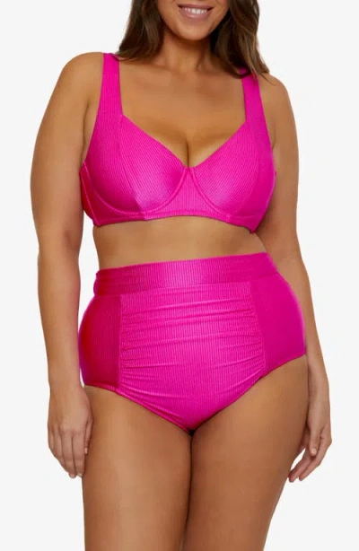 Becca Etc Plus Size Monte Carlo Rib Shirred High-waist Bikini Bottoms