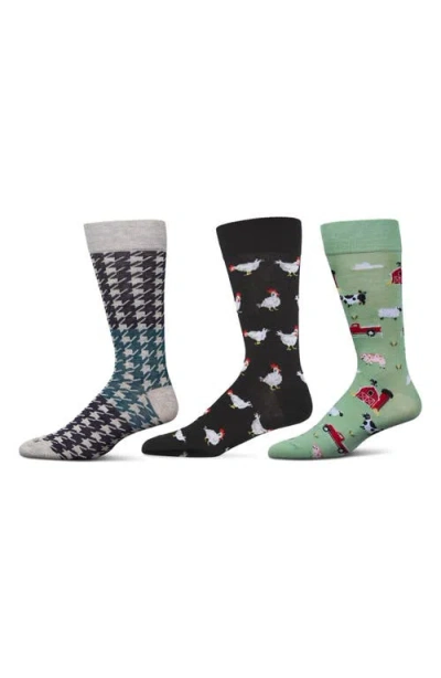 Memoi Assorted 3-pack Crew Socks In Multi