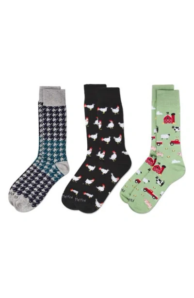Memoi Assorted 3-pack Crew Socks In Multi