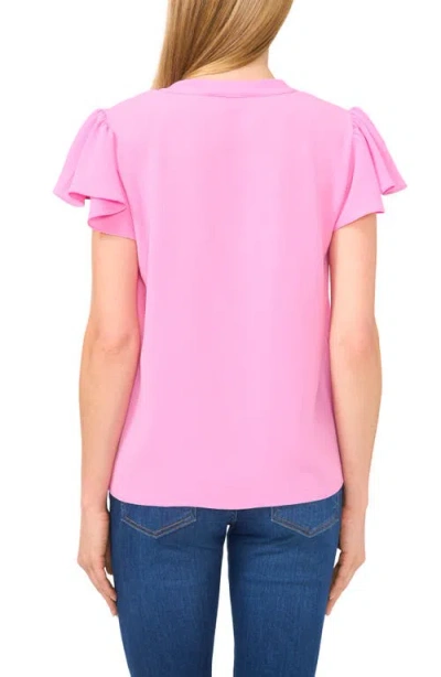 Cece Split Neck Flutter Sleeve Top