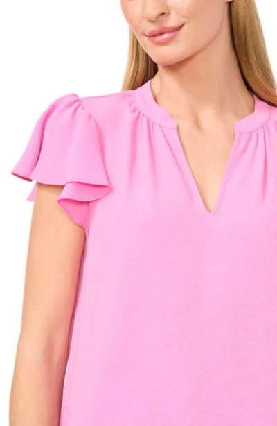 Cece Split Neck Flutter Sleeve Top