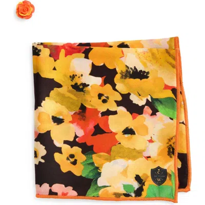 Clifton Wilson Yellow & Orange Floral Silk Pocket Square