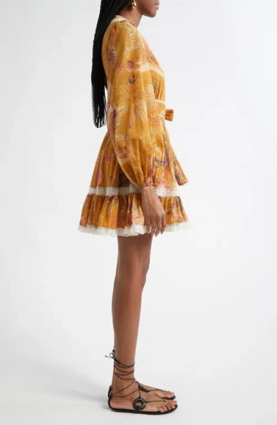 Zimmermann Frill Cotton Short Dress With Floral Print