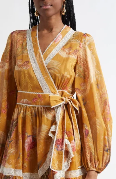 Zimmermann Frill Cotton Short Dress With Floral Print