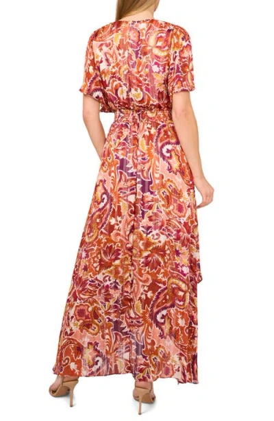 Cece Smocked Waist Flutter Sleeve Maxi Dress In Pink