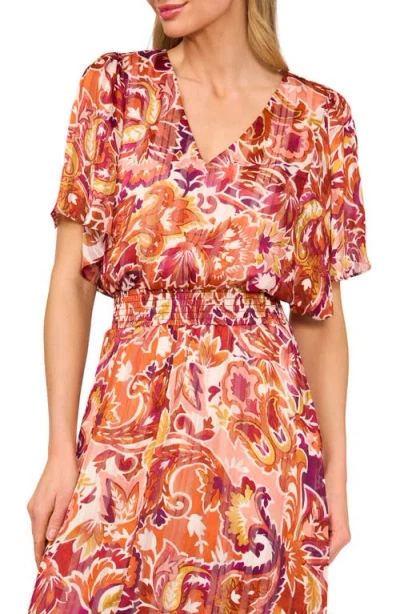 Cece Smocked Waist Flutter Sleeve Maxi Dress In Pink