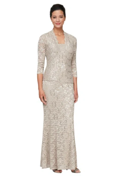 Sl Fashions Sequin Lace A-line Gown With Jacket