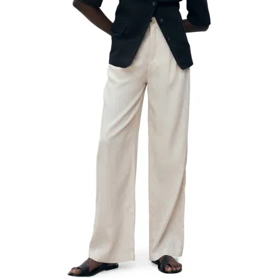 Mango Linen Trousers With Tortoiseshell Button In White
