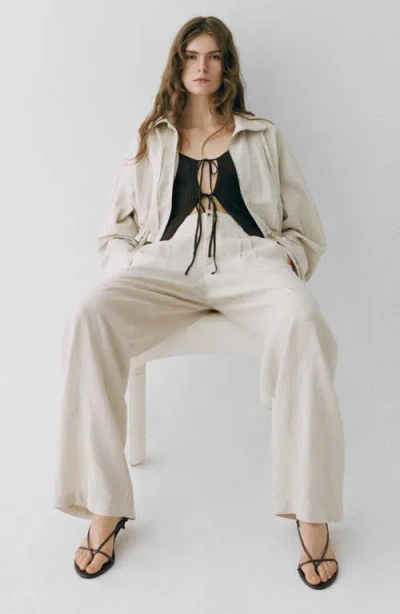 Mango Linen Trousers With Tortoiseshell Button In White