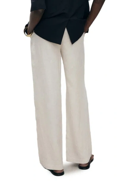 Mango Linen Trousers With Tortoiseshell Button In White