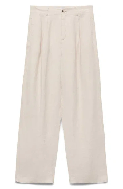 Mango Linen Trousers With Tortoiseshell Button In White