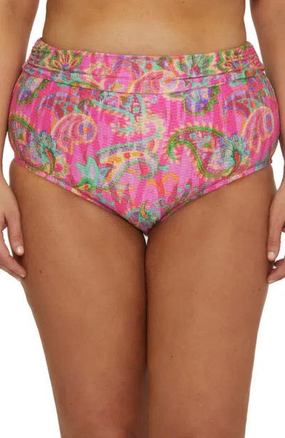 Becca Etc Plus Size Polynesia Wide-band Roll High-waist Bikini Bottoms