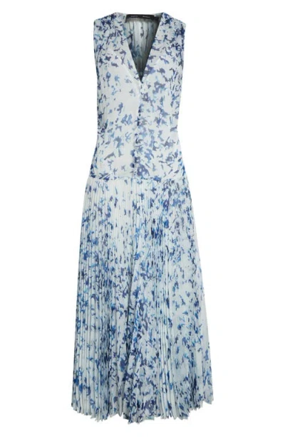 Proenza Schouler Pat Dress In Printed Crinkle Chiffon Sky Blue Multi