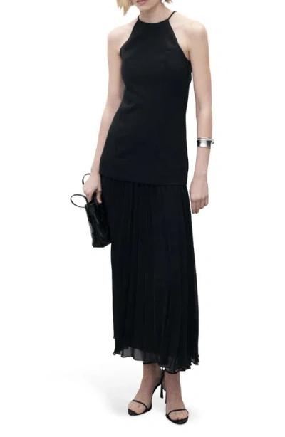 Mango Hybrid Maxi Dress With Pleated Hem In Black