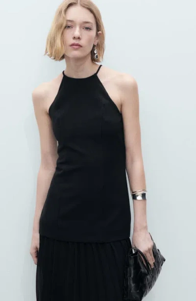 Mango Hybrid Maxi Dress With Pleated Hem In Black