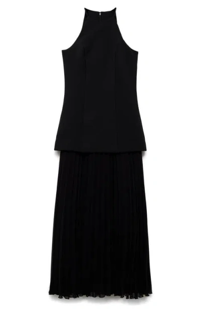 Mango Hybrid Maxi Dress With Pleated Hem In Black