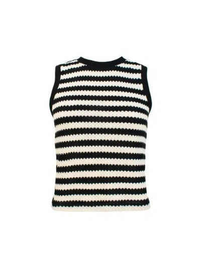 Ro&zo Stripe Knitted Sleeveless Shell Top In Black