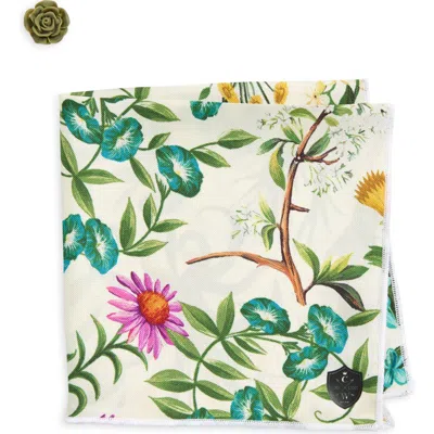 Clifton Wilson Olive Floral Silk Pocket Square In Green