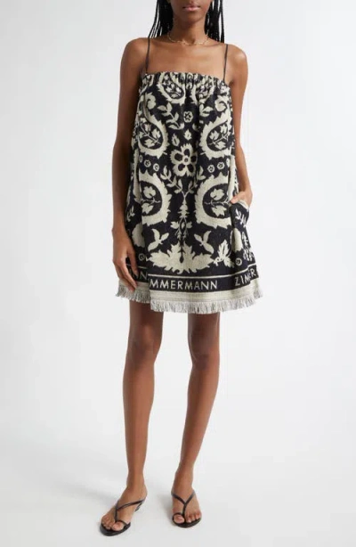 Zimmermann Rhiannon Cotton Toweling Mini Dress In Black