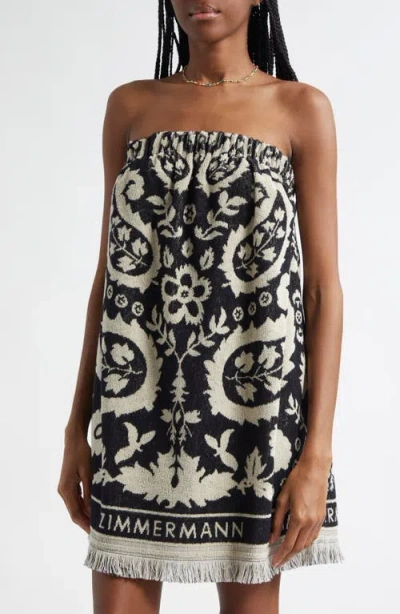Zimmermann Rhiannon Cotton Toweling Mini Dress In Black