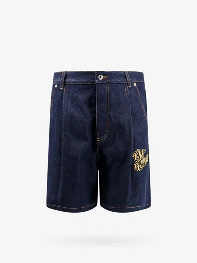 Off-white Bermuda In Denim Con Logo Anni '90 In Blue