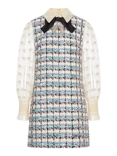 Valentino Garavani Embroidered Tweed Dress In Multi
