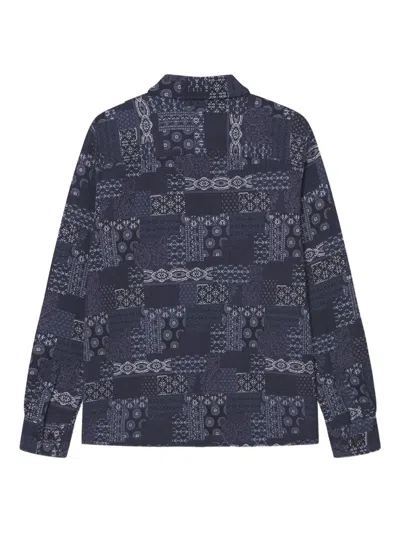 Les Deux Layton Contrast Denim Jacquard Button-up Overshirt