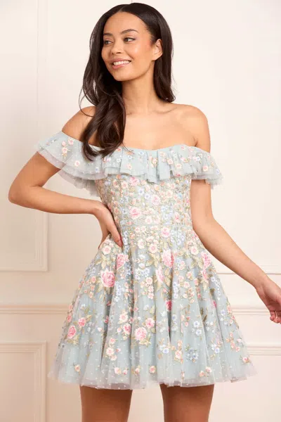 Needle & Thread Antoinettes Floral Off-shoulder Micro Mini Dress