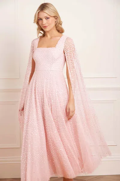 Needle & Thread Scatter Dot Cape Sleeve Ankle Gown In Pink
