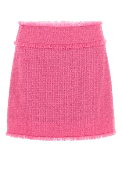 Dolce & Gabbana Frayed Wool-blend Tweed Mini Skirt In Pink