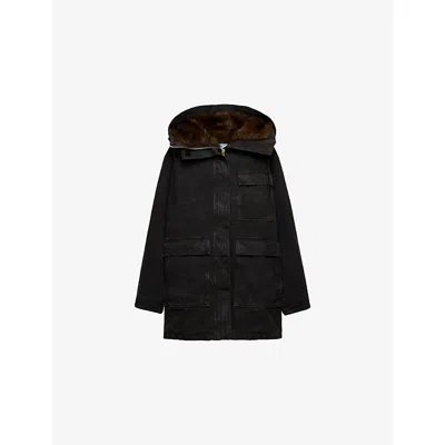 Prada Canvas Shearling-hood Coat In Brown