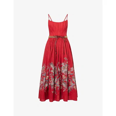 Zimmermann Rhiannon Cotton Corset Midi Dress In Red