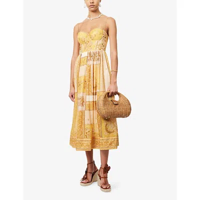 Zimmermann Lucky Corset Midi Dress Mustard Banana In Brown