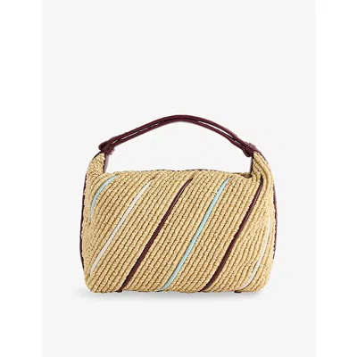 Bottega Veneta Wallace Small Striped Leather-trimmed Raffia Tote In Neutral