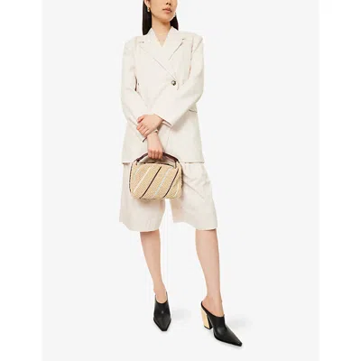 Bottega Veneta Wallace Small Striped Leather-trimmed Raffia Tote In Neutral