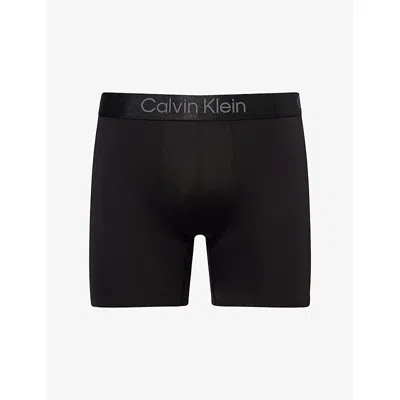 Calvin Klein Mens  Mid-rise Branded-waistband Stretch-jersey Trunk