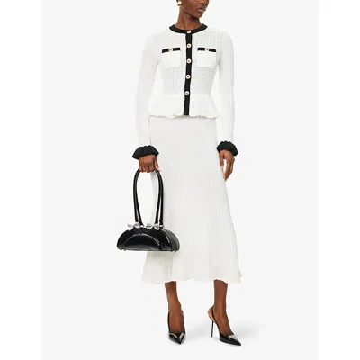 Self-portrait White Midi Dress In Pointelle Knit Self Portrait