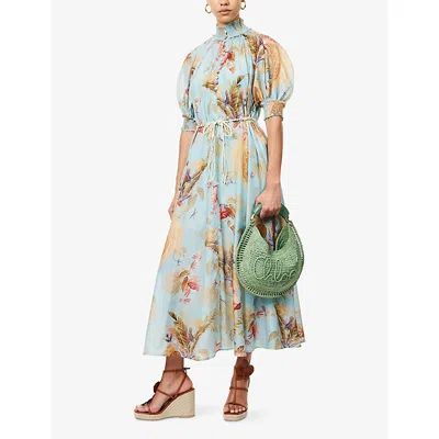Zimmermann Ascension Billowed Silk Maxi Dress In Blue