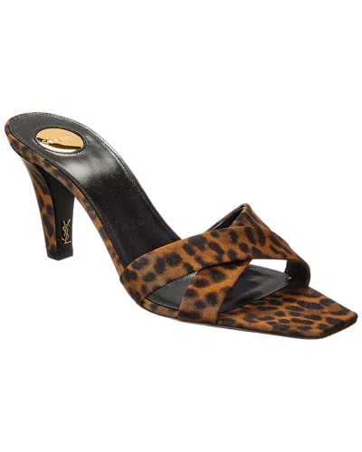 Saint Laurent Mule Jill In Gros-grain Leopard Print