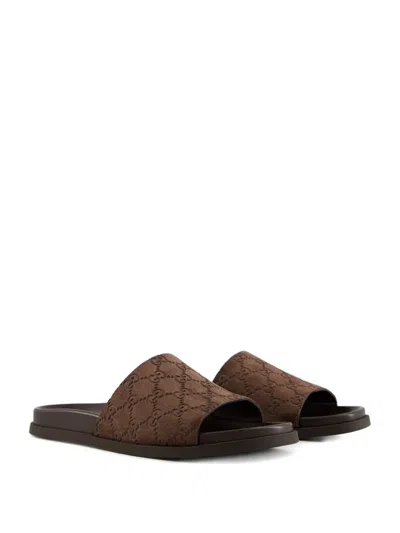 Gucci Brown Calf Leather Bos Taurus Flat Sandals