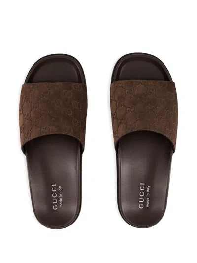 Gucci Brown Calf Leather Bos Taurus Flat Sandals