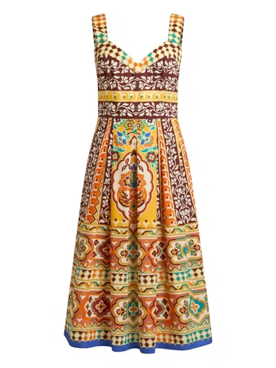 Etro Pleated Printed Cotton-poplin Midi Dress In Yellow