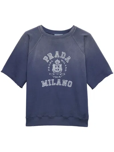 Prada Women Blue Cotton Fleece T-shirt, Xs Luxury T-shirts For Women Darveys