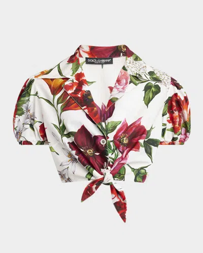 Dolce & Gabbana Cotton Crop Shirt With Flower Print Dolce E Gabbana