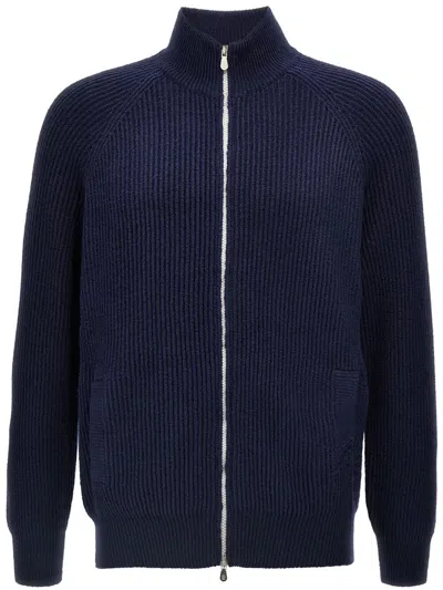 Brunello Cucinelli Zip-up Cashmere Cardigan In Blue