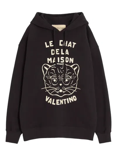 Valentino Jersey Felpa Le Chat De La Maison In Black