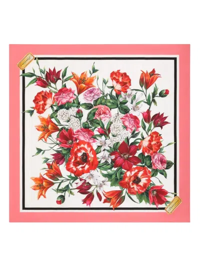 Dolce & Gabbana Silk Twill Floral Print Scarf In Pink