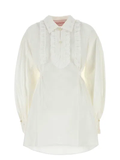 Valentino Garavani White Cotto Blend Shirt Dress In White