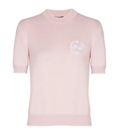 Balmain Embleme-embroidered Knit Top In Pink